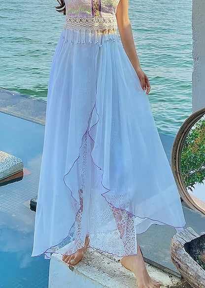 White Embroidered Lace Chiffon Thin Crop Pants Summer