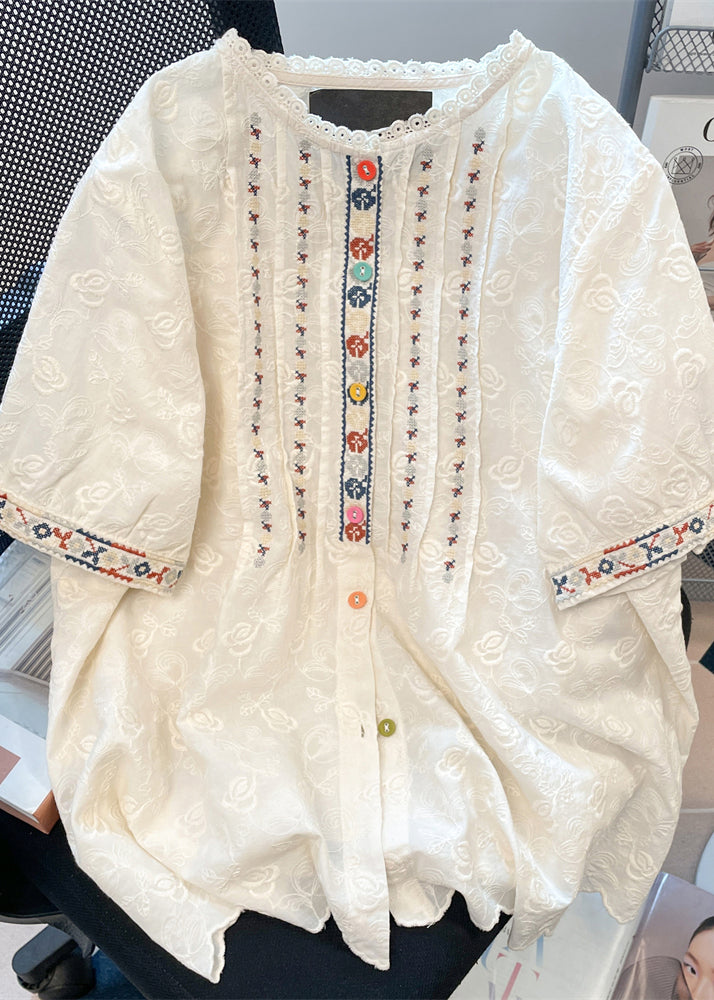 White Embroidered Lace Loose Shirts Summer