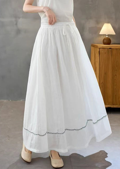 White Embroidered Linen a Line Skirts Summer