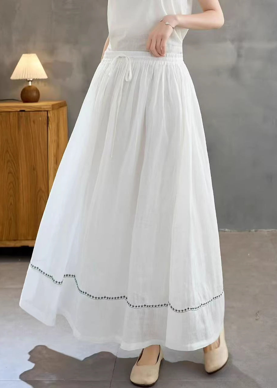 White Embroidered Linen a Line Skirts Summer