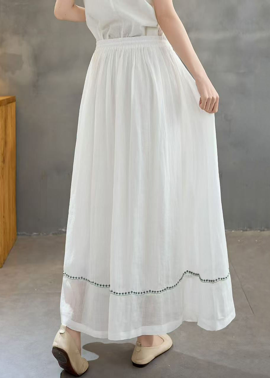 White Embroidered Linen a Line Skirts Summer