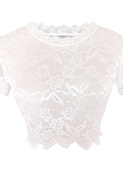 White Embroideried Lace Short Tank Half Sleeve