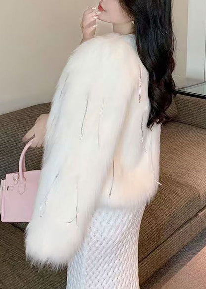 White Fluffy Tasseled Coats Winter