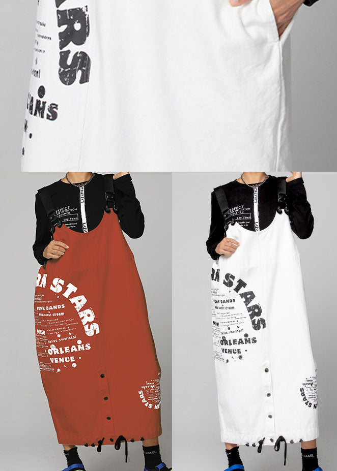 White Graphic Denim Drawstring Dresses Spring