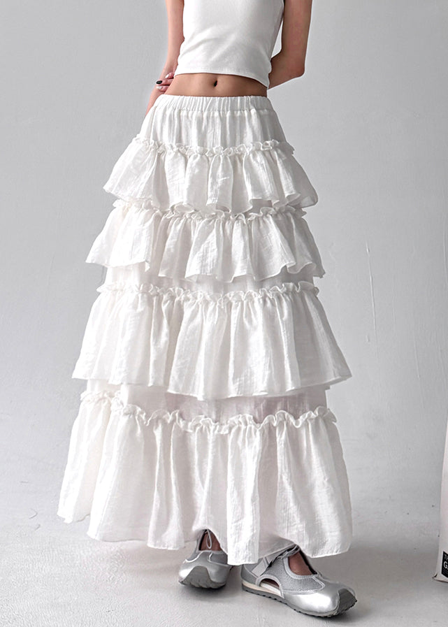 White Layered Ruffled Cotton Holiday Skirt Fall