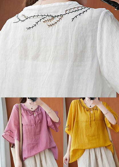 White Neck Tie Tops Half Sleeve
