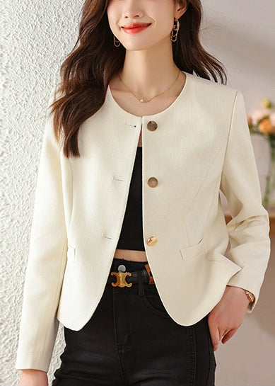 White O-neck Cotton Jackets Spring