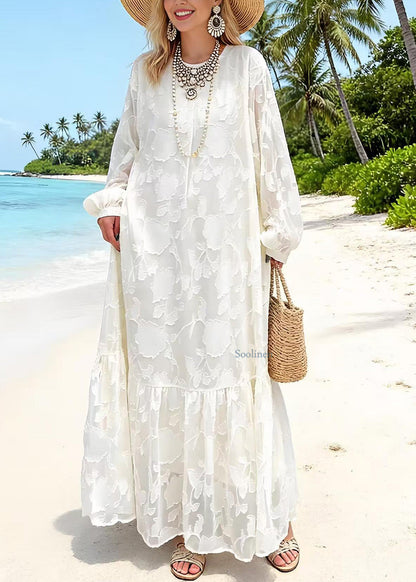 White O Neck Embroidered Lace Dresses Spring