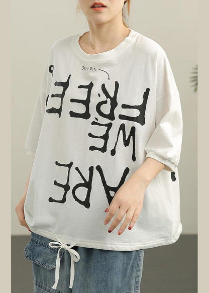 White O-neck Half Sleeve Cotton Summer Tops