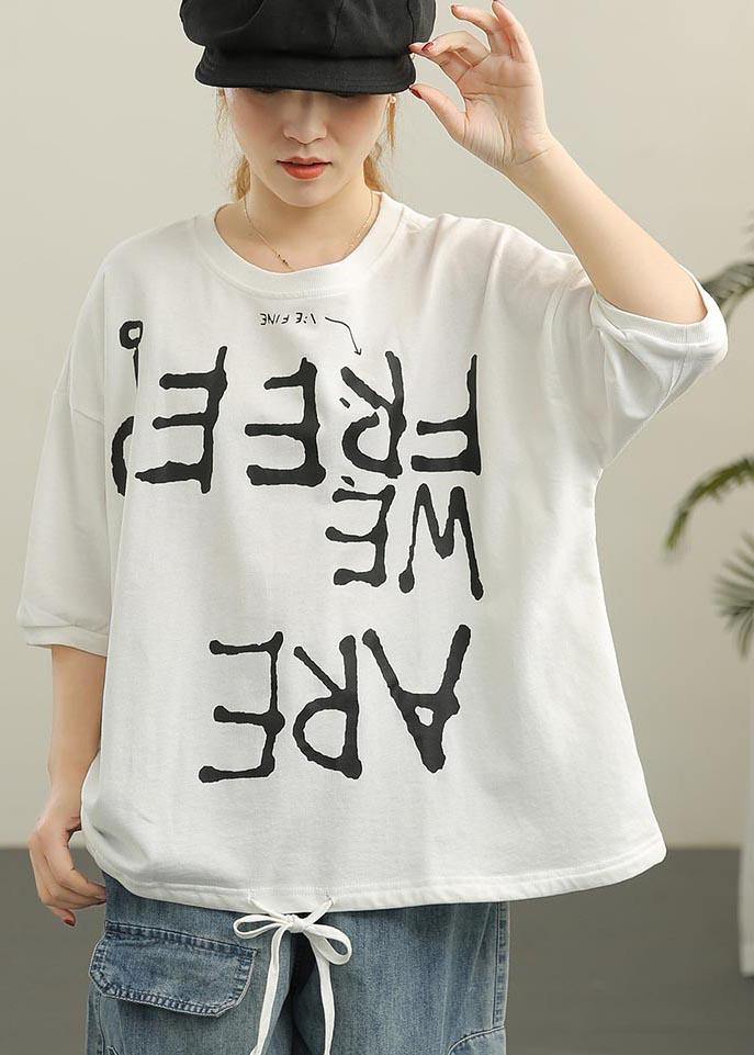 White O-neck Half Sleeve Cotton Summer Tops