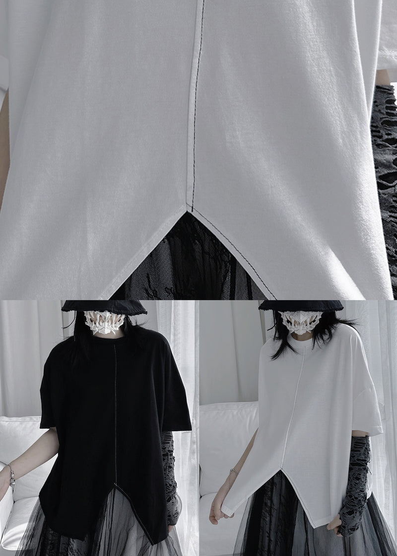 White O-neck Patchwork Cotton Tops Summer