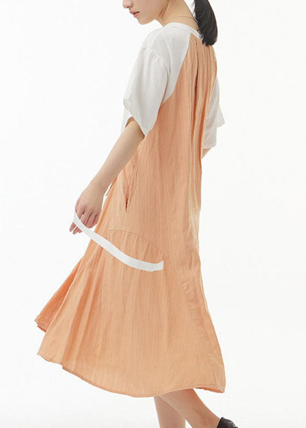 White O Neck Patchwork False Two Pieces Cotton Dress Summer