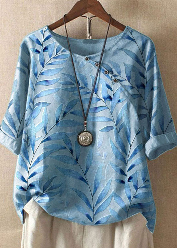 White O Neck Print Patchwork Linen T Shirts Summer