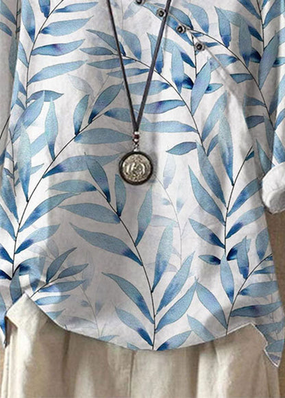 White O Neck Print Patchwork Linen T Shirts Summer