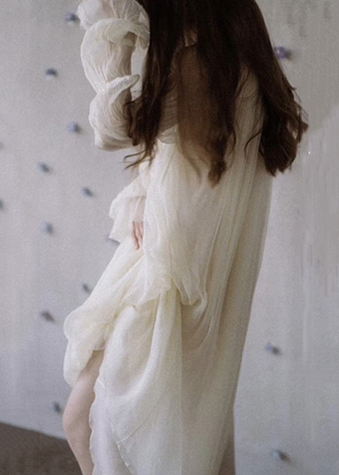 White O-neck Chiffon Dress Petal Sleeve