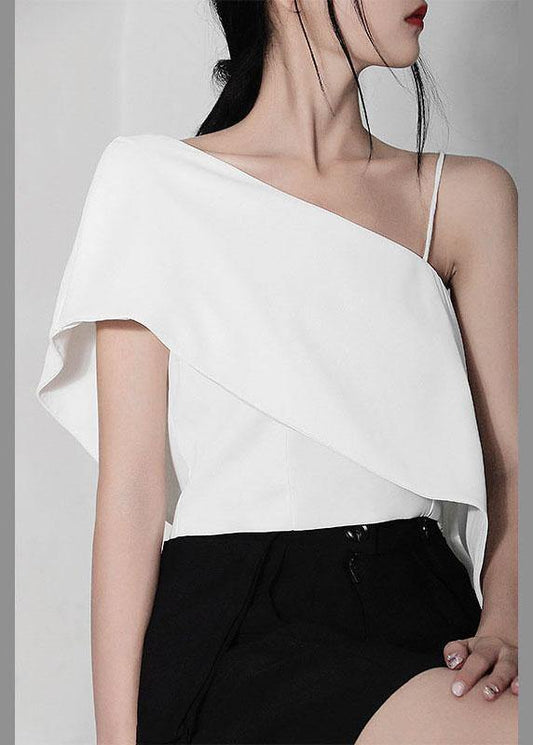 White One Shoulder Chiffon Tank Summer