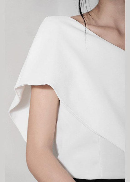 White One Shoulder Chiffon Tank Summer