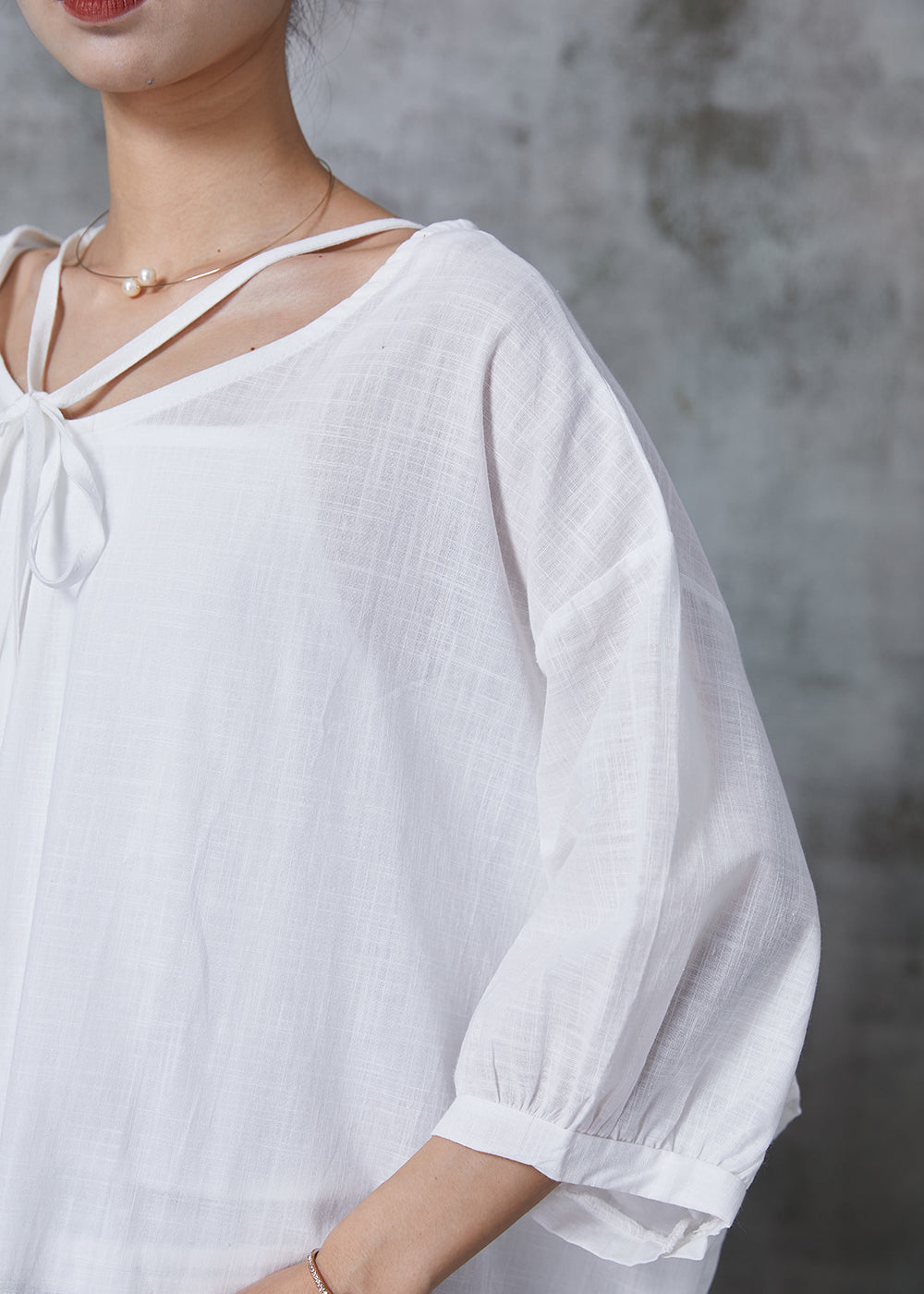White Oversized Cotton Shirt Tops Bracelet Sleeve