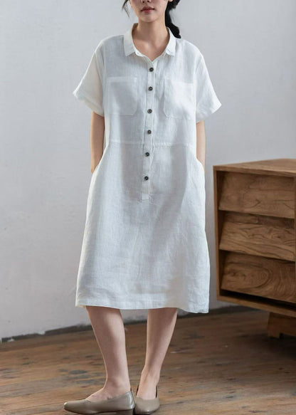 White Oversized Linen Maxi Dresses Summer