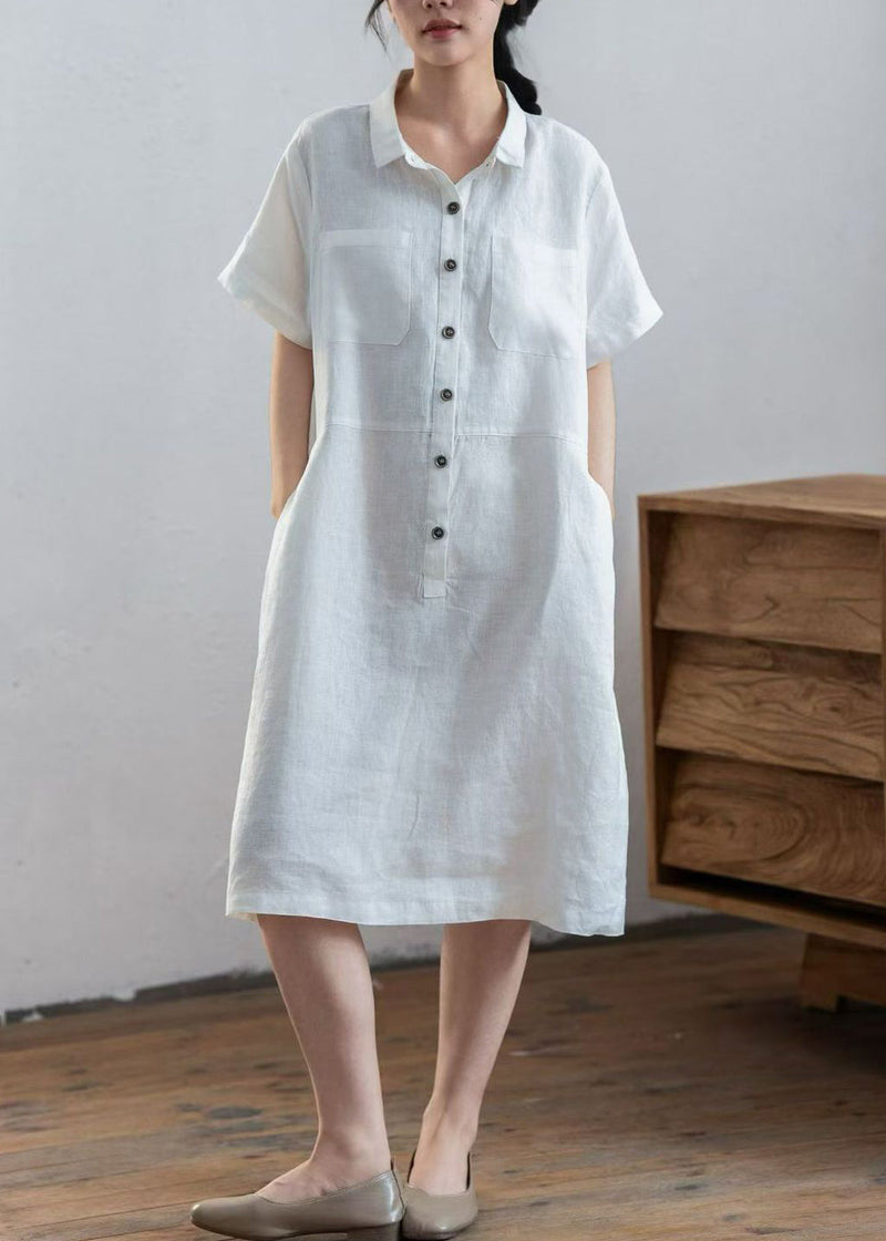 White Oversized Linen Maxi Dresses Summer