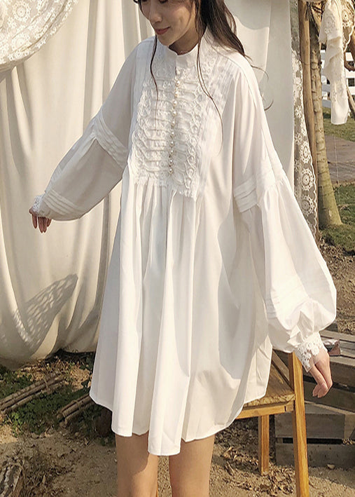 White Oversized Nail Bead Cotton Mini Dress Spring