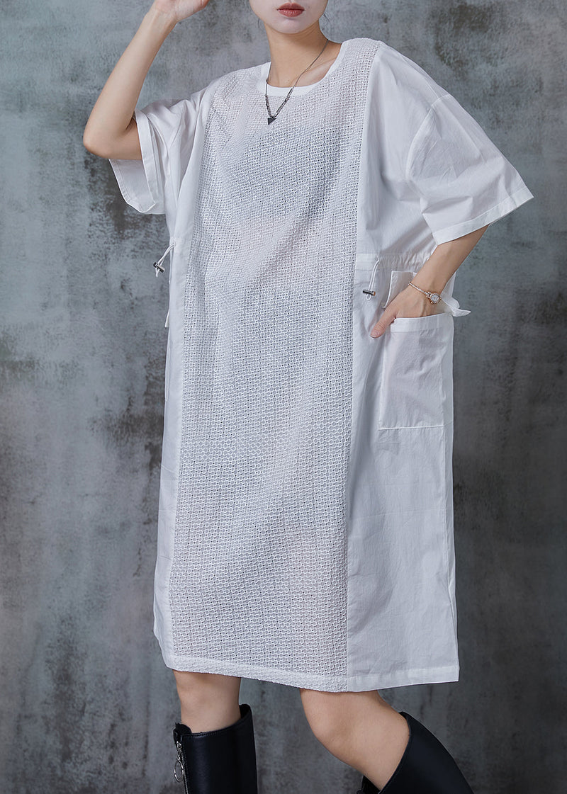 White Oversized Patchwork Drawstring Maxi Dress Summer