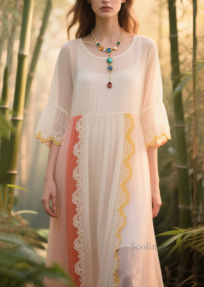 White Oversized Patchwork Tulle Sundress Summer