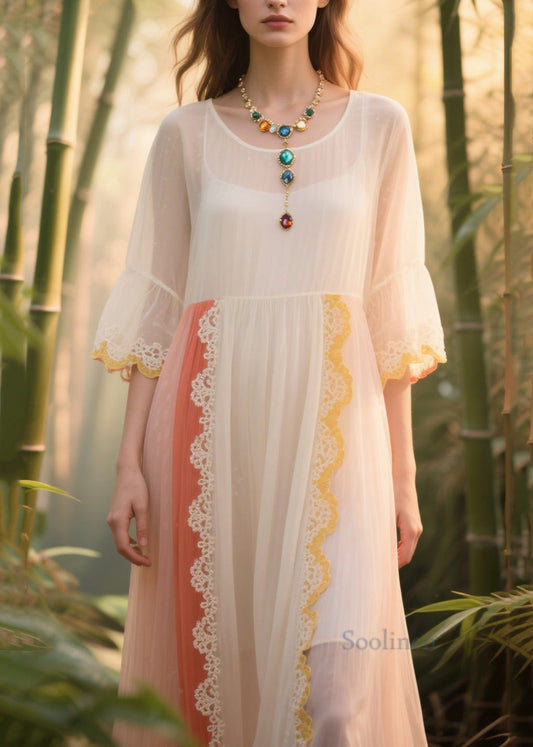 White Oversized Patchwork Tulle Sundress Summer