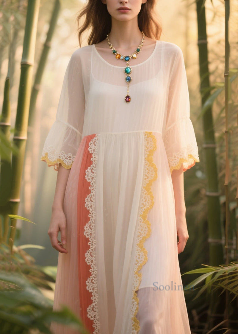 White Oversized Patchwork Tulle Sundress Summer