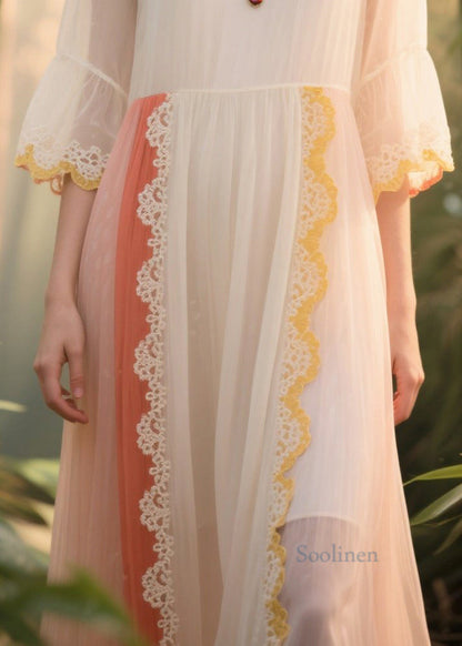 White Oversized Patchwork Tulle Sundress Summer
