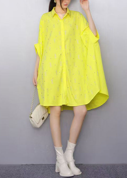 White Oversized Rhinestone Cotton Shirt Dress Summer