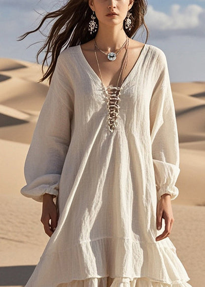 White Oversized Ruffles Cotton Long Dress Spring