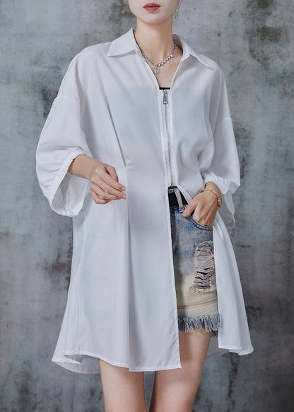 White Oversized Side Open Chiffon Blouses Summer