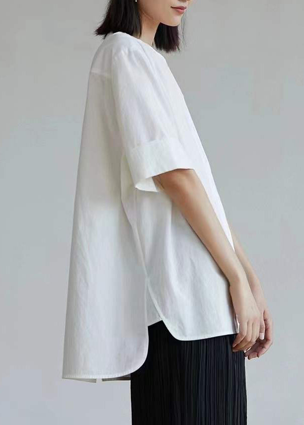 White Oversized Side Open Cotton Shirt Tops Half Sleeve
