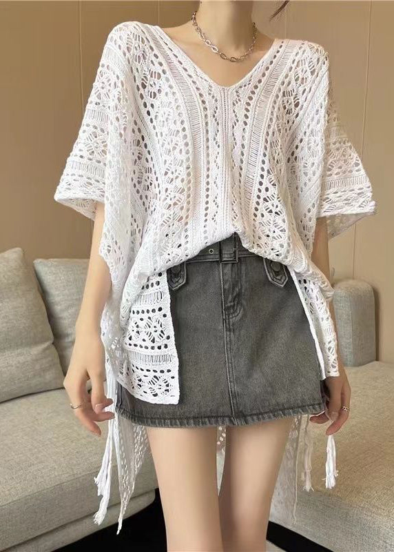 White Oversized Side Open Hollow Out Knit Long Smock Summer