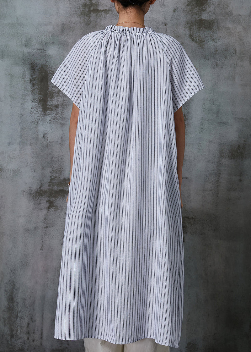 White Oversized Striped Cotton Shirt Dresses Summer
