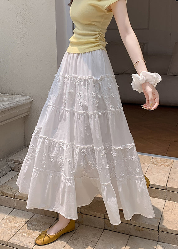White Patchwork Exra Large Hem Cotton Skirt Fall