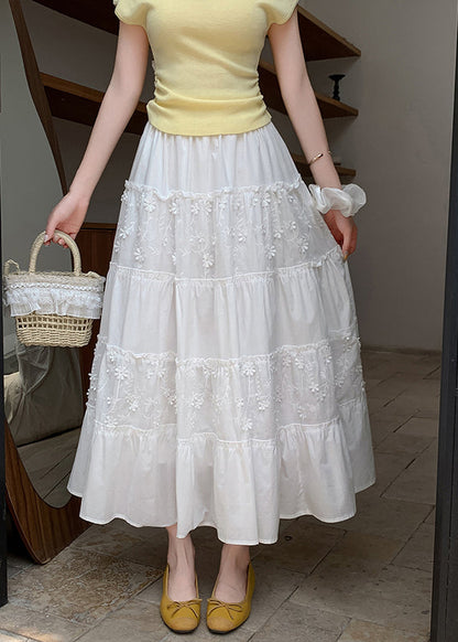White Patchwork Exra Large Hem Cotton Skirt Fall