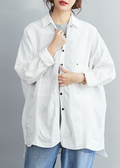 White Peter Pan Collar Button Tops Spring