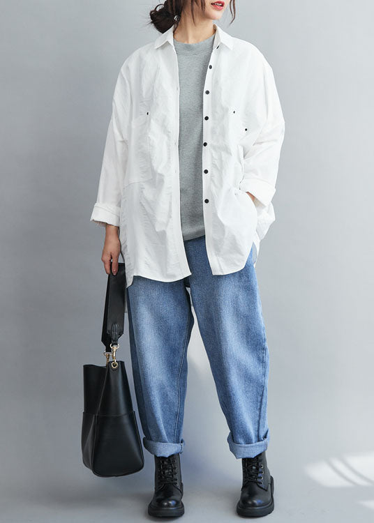 White Peter Pan Collar Button Tops Spring