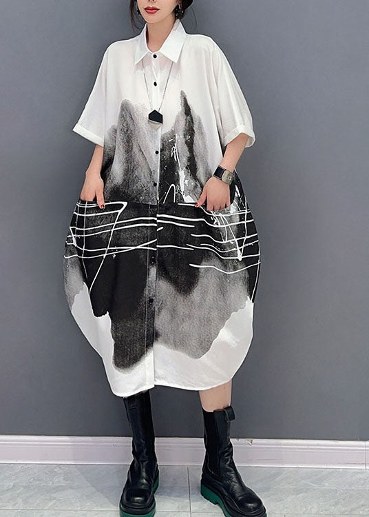 White Peter Pan Collar Print Cotton Shirts Dress Summer