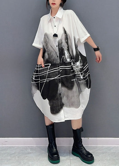 White Peter Pan Collar Print Cotton Shirts Dress Summer