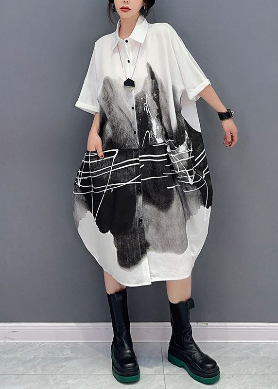 White Peter Pan Collar Print Cotton Shirts Dress Summer