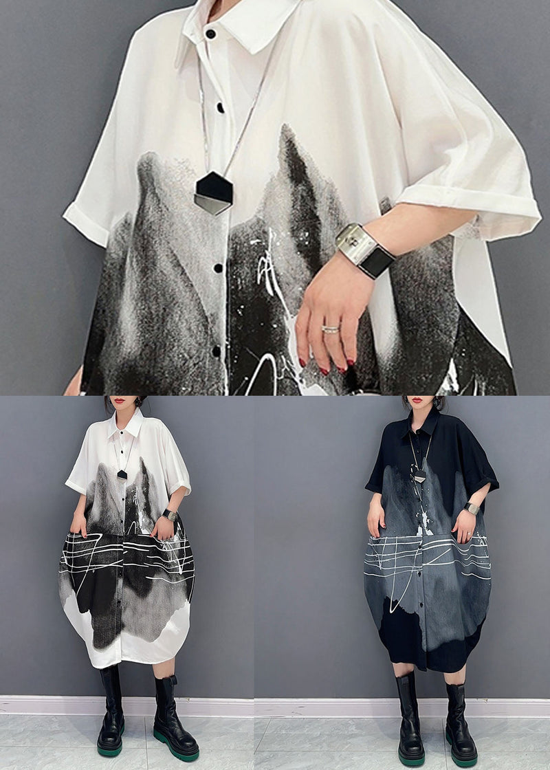 White Peter Pan Collar Print Cotton Shirts Dress Summer