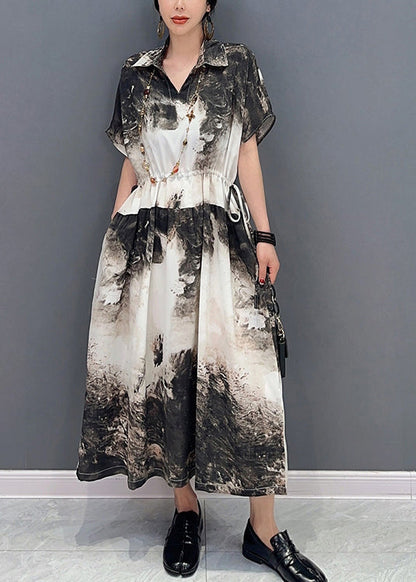 White Peter Pan Collar Tie Dye Cotton Cinched Dresses Summer