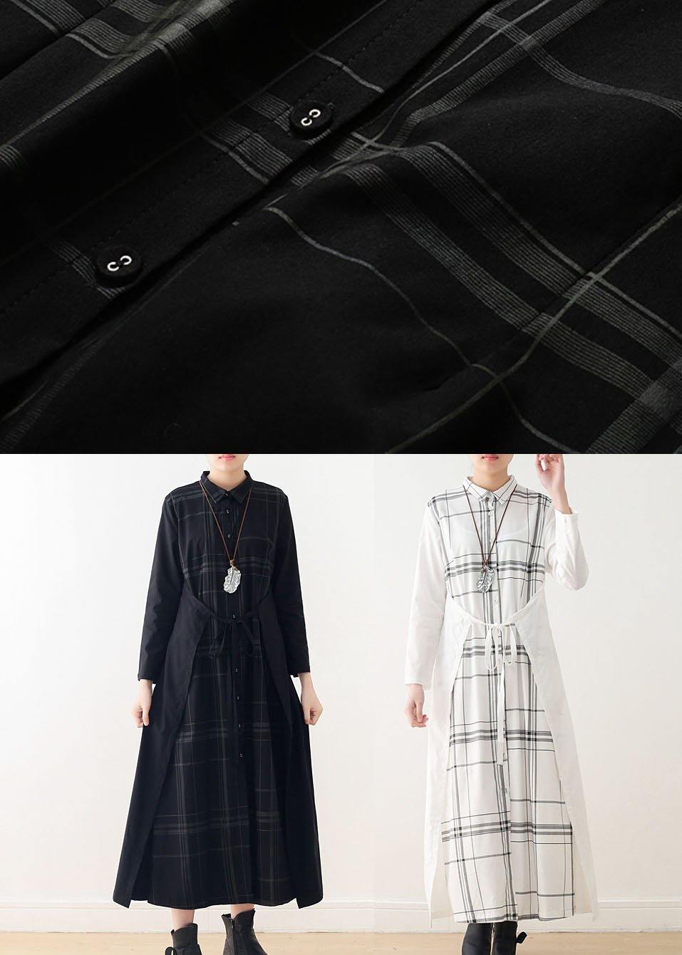 White Plaid Peter Pan Collar Long Shirts Fall Party Dress