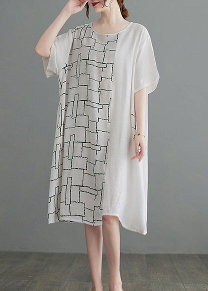 White Pocket Print Vacation Dresses Short Sleeve