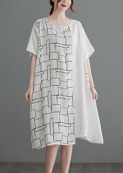 White Pocket Print Vacation Dresses Short Sleeve
