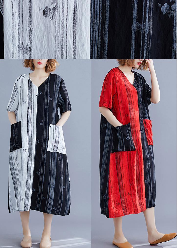 White Print V Neck Turn-down Collar Summer Maxi Dress