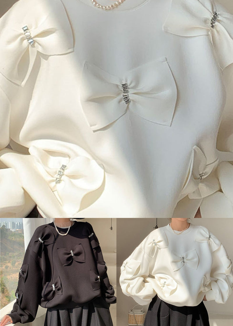 White Puff Sleeve Cotton Loose Sweatshirts Top Spring